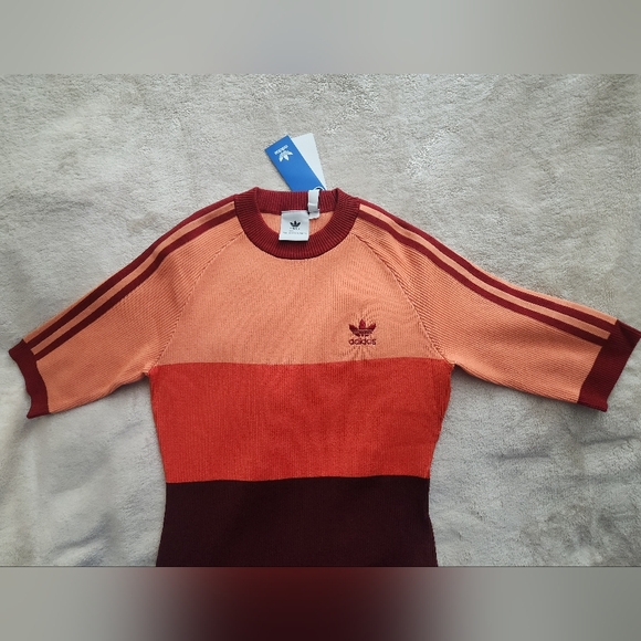 Adidas X KSENIASCHNAIDER Tricolor Knit Dress Coral Fusion/Bright Red/Shadow NWT - Picture 7 of 16